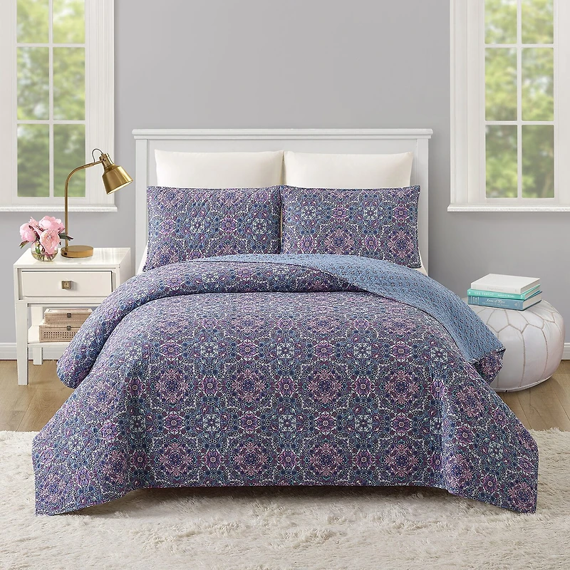 Modern Heirloom Lavender Florals Reversible Quilt Set