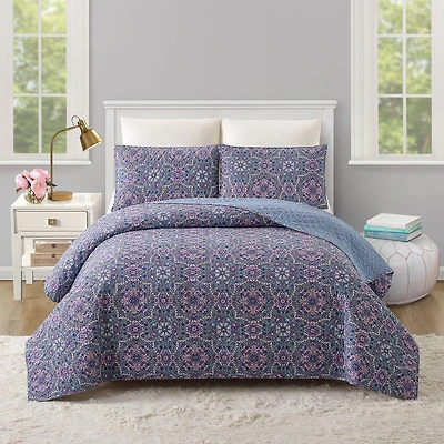 Modern Heirloom Lavender Florals REVERSIBLE Quilt Set