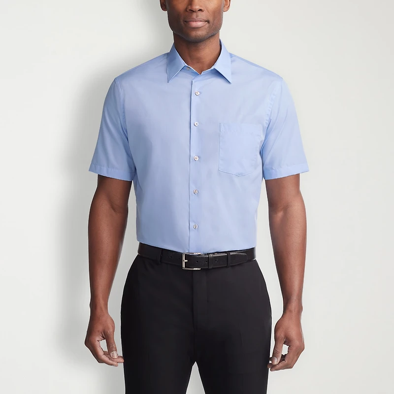 Van Heusen Poplin Mens Regular Fit Easy Care Wrinkle Free Short Sleeve Dress Shirt
