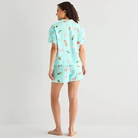 Sleep Chic Womens Poplin V-Neck Short Sleeve 2-pc. Pajama Set