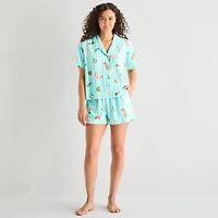 Sleep Chic Womens Poplin V-Neck Short Sleeve 2-pc. Pajama Set