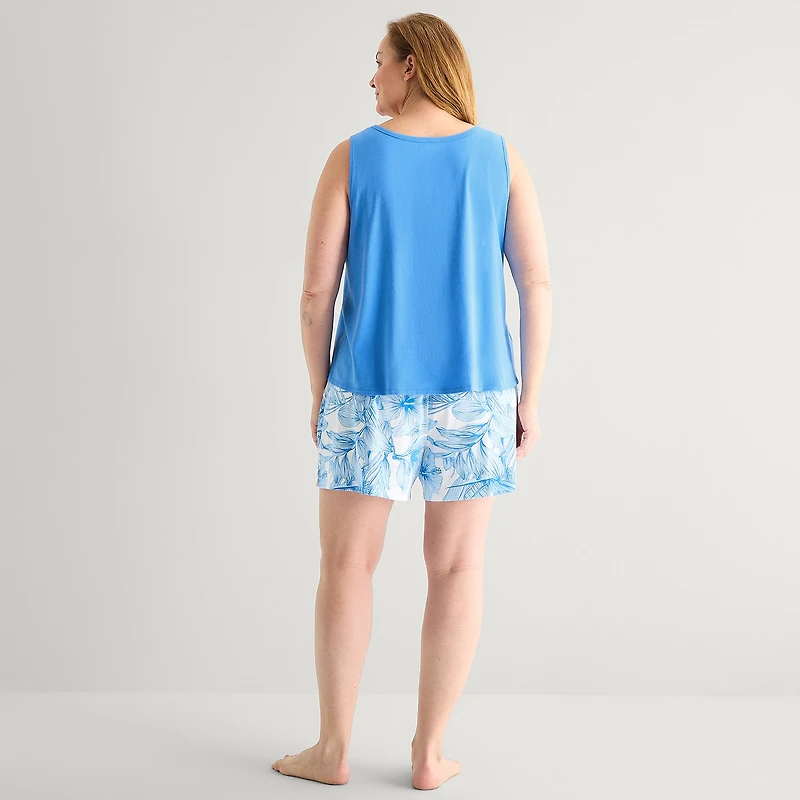 Liz Claiborne Womens V-Neck Sleeveless 2-pc. Plus Tank Top Pajama Set