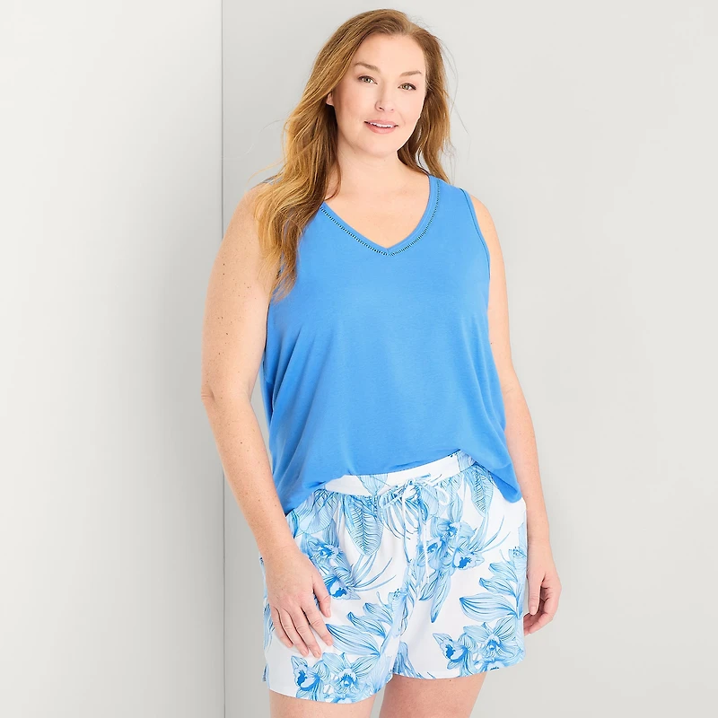 Liz Claiborne Womens V-Neck Sleeveless 2-pc. Plus Tank Top Pajama Set
