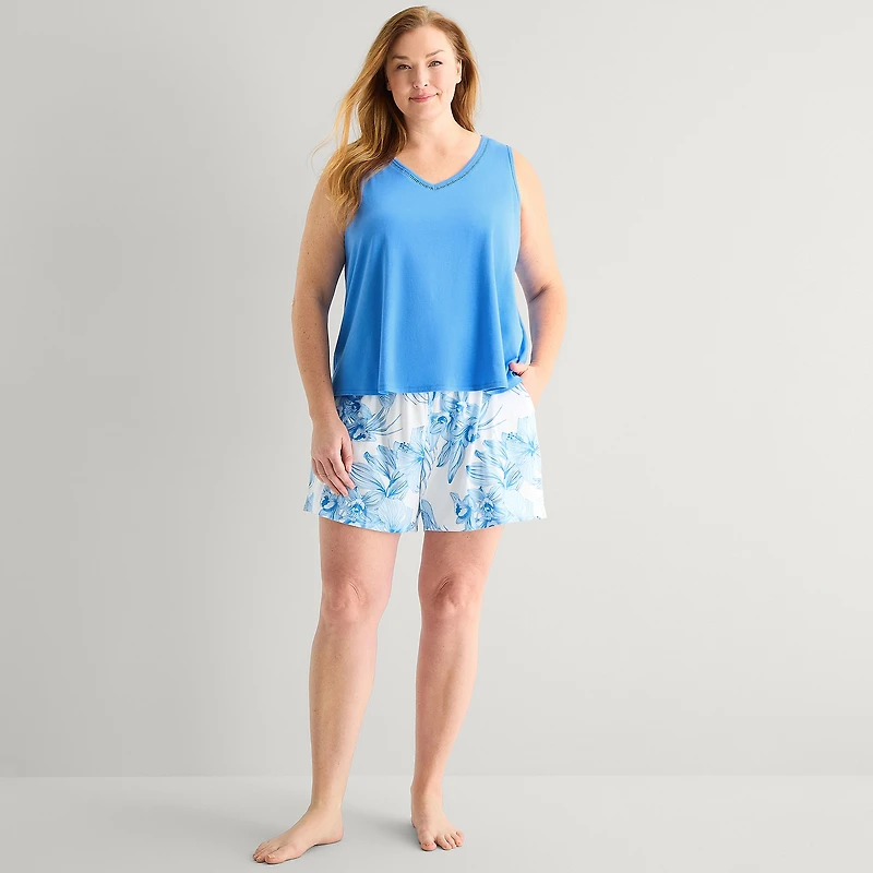 Liz Claiborne Womens V-Neck Sleeveless 2-pc. Plus Tank Top Pajama Set