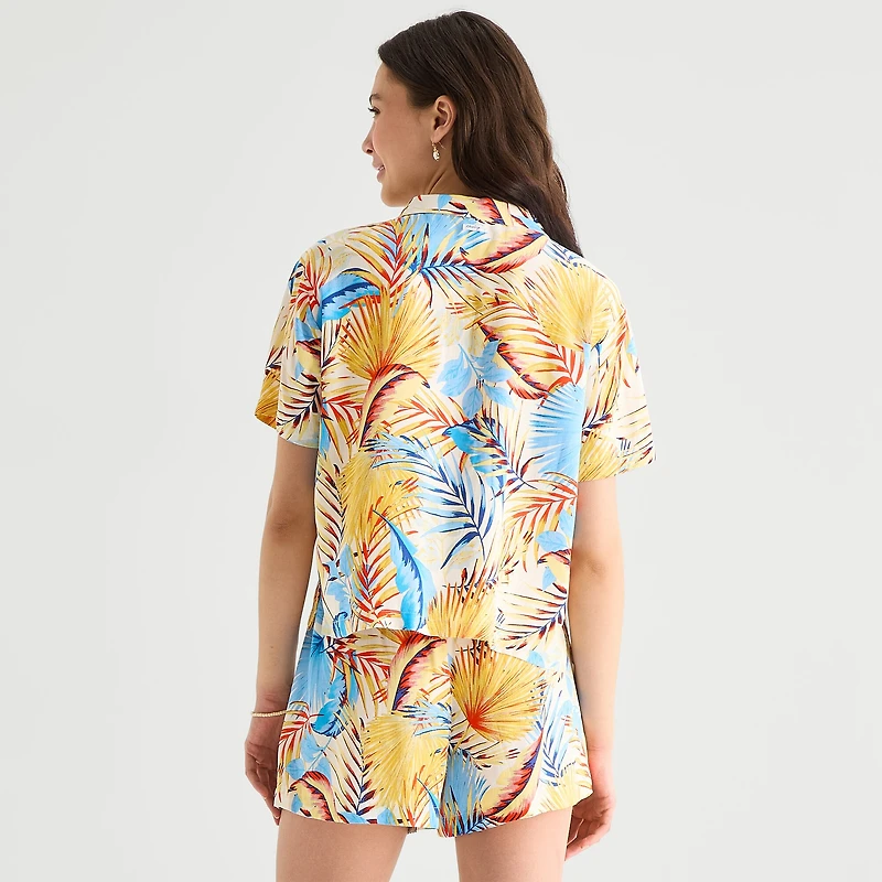 Hurley Womens Juniors Drop Shoulder Short Sleeve Loose Fit Button-Down Shirt
