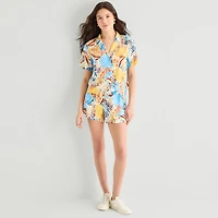 Hurley Womens Juniors Drop Shoulder Short Sleeve Loose Fit Button-Down Shirt