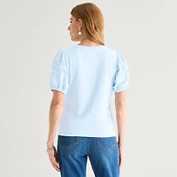 Liz Claiborne Womens Round Neck Short Sleeve Blouse
