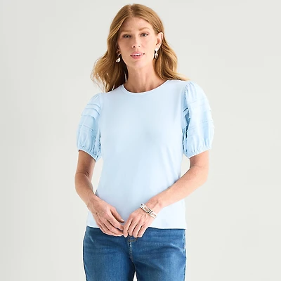 Liz Claiborne Womens Round Neck Short Sleeve Blouse