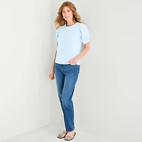 Liz Claiborne Womens Round Neck Short Sleeve Blouse