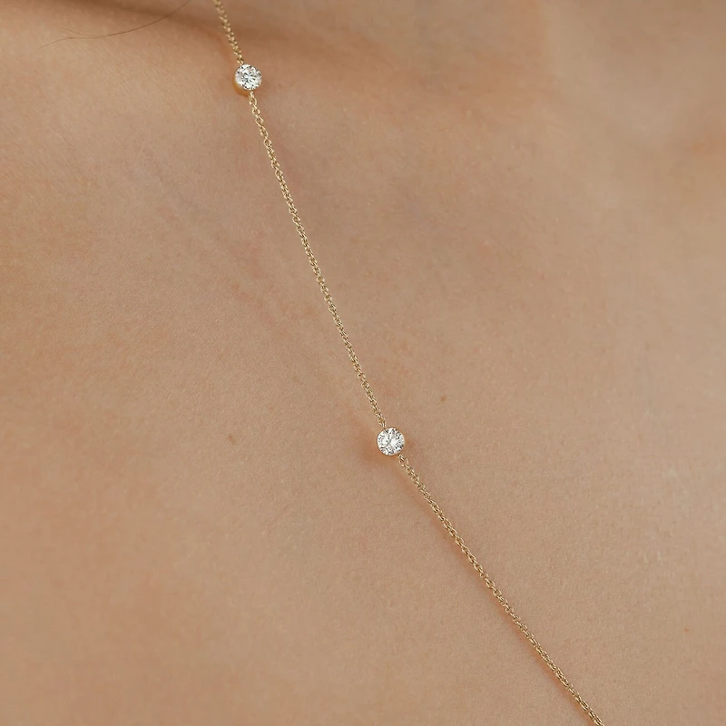 Floating Diamonds (F / Vs2) Womens 14K Gold 24 Inch Cable Chain Necklace