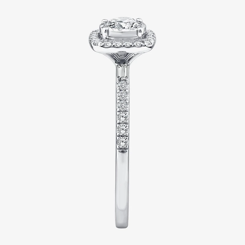 (F / Vs2) Womens 1/2 CT. T.W. Lab Grown White Diamond Sterling Silver Cushion Side Stone Halo Engagement Ring