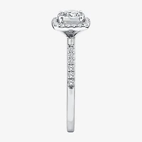 (F / Vs2) Womens 1/2 CT. T.W. Lab Grown White Diamond Sterling Silver Cushion Side Stone Halo Engagement Ring