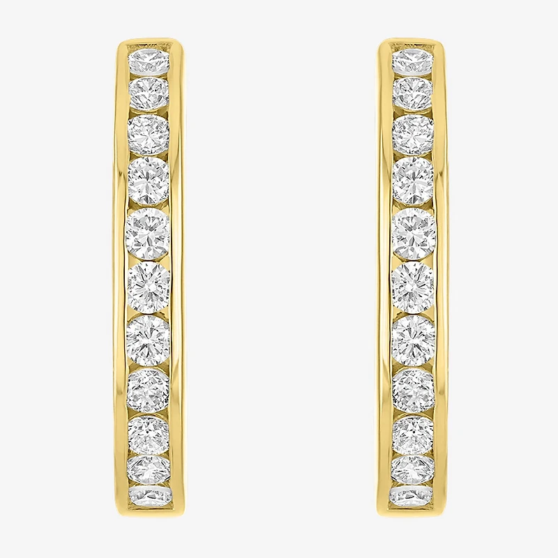 (G-H / Si2-I1) Womens 1 CT. T.W. Lab Grown White Diamond 14K Gold Over Brass 21.4mm Hoop Earrings