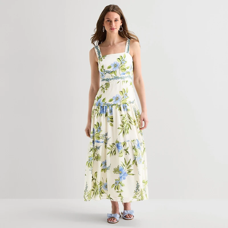 Melonie T Womens Square Neck Sleeveless Maxi Dress