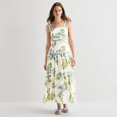Melonie T Womens Square Neck Sleeveless Maxi Dress