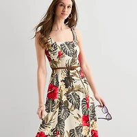 Melonie T Womens Midi Square Neck Sleeveless Floral Fit + Flare Dress