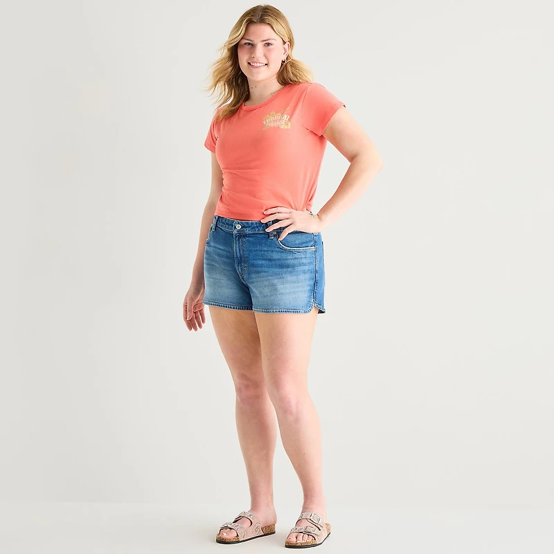 Arizona Womens 2 1/2" Low Rise Juniors Plus Denim Short