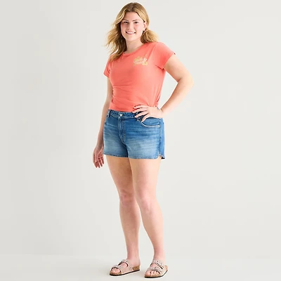 Arizona Womens 2 1/2" Low Rise Juniors Plus Denim Short