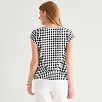 Liz Claiborne Womens Boat Neck Short Sleeve T-Shirt