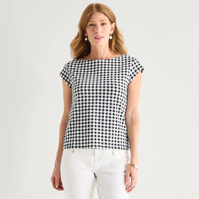Liz Claiborne Womens Boat Neck Short Sleeve T-Shirt