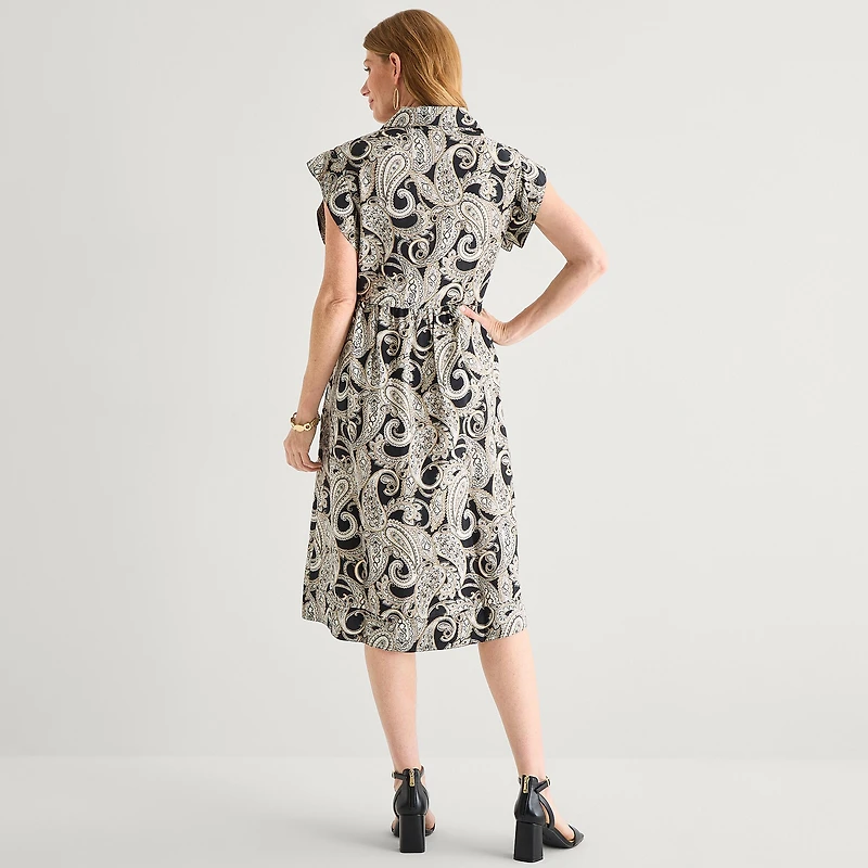 Liz Claiborne Womens Short Sleeve Midi Paisley Shirt Dress