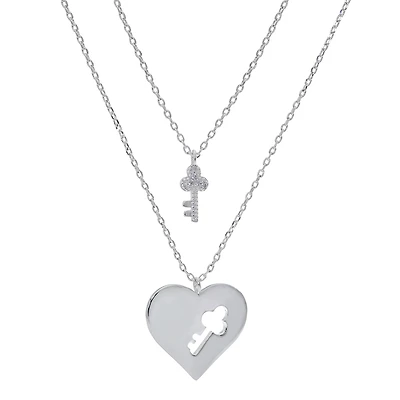 Sparkle Allure You & Me Womens Cubic Zirconia Pure Silver Over Brass Heart 2-pc. Necklace Set