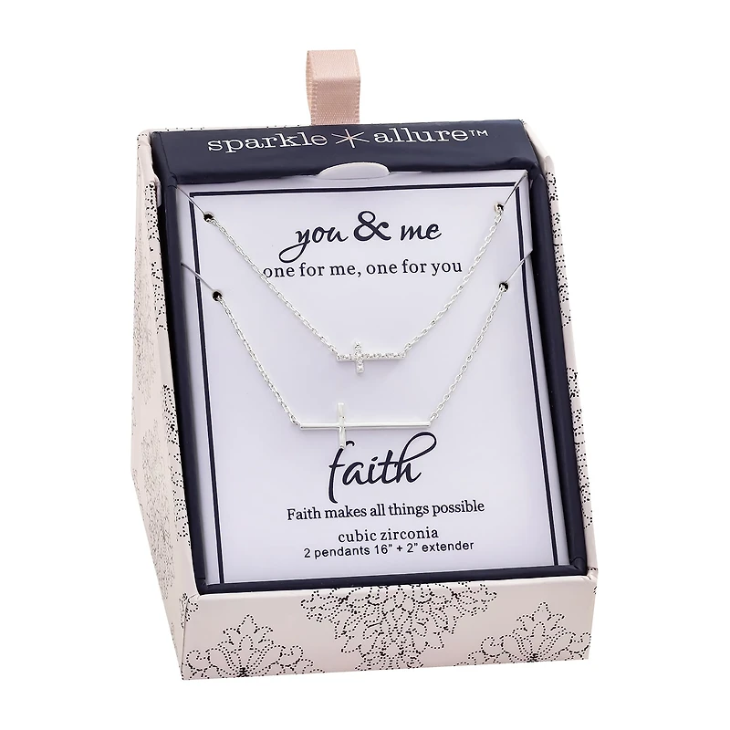 Sparkle Allure Womens Cubic Zirconia Pure Silver Over Brass Cross 2-pc. Necklace Set