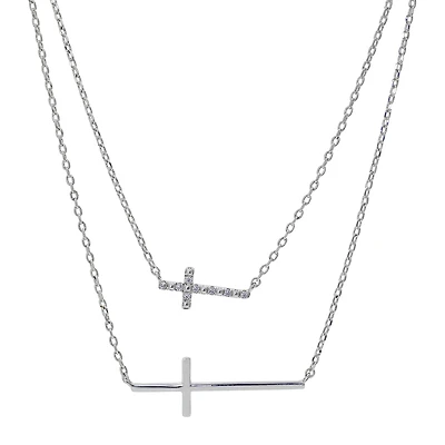 Sparkle Allure Womens Cubic Zirconia Pure Silver Over Brass Cross 2-pc. Necklace Set