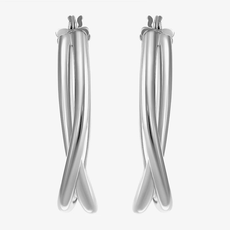 Womens Sterling Silver 35mm Round Hoop Earrings
