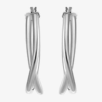 Womens Sterling Silver 35mm Round Hoop Earrings