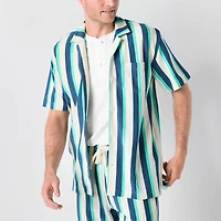 St. John's Bay French Terry Mens Short Sleeve Camp Shirt