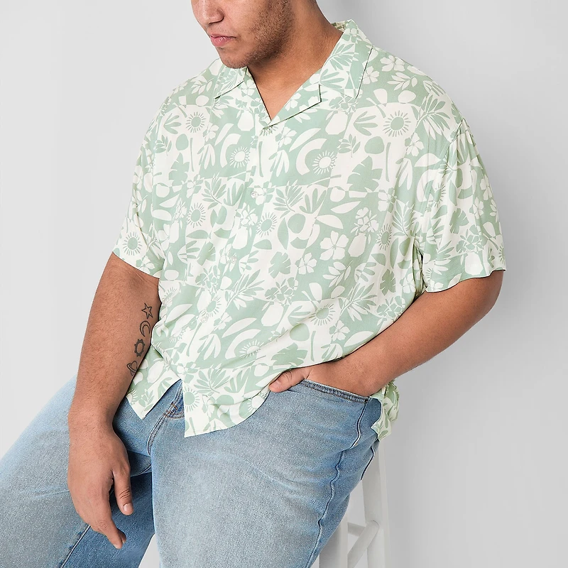 Arizona Mens Short Sleeve Regular Fit Big and Tall Button-Down Shirt