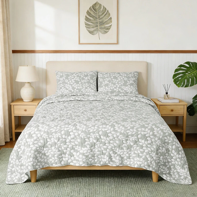 Awesome Home™ Leaves Jacquard 3-pc. Reversible Quilt Set