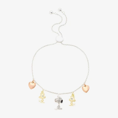 Womens Crystal 10K Gold Over Brass 14k Rose Gold Over Brass Heart Peanuts Snoopy Charm Bracelet