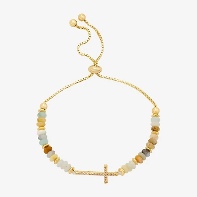Footnotes Womens Champagne Amazonite 14K Gold Over Brass Cross Bolo Bracelet