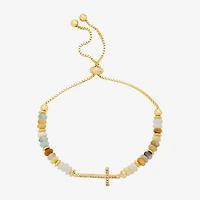 Footnotes Womens Champagne Amazonite 14K Gold Over Brass Cross Bolo Bracelet
