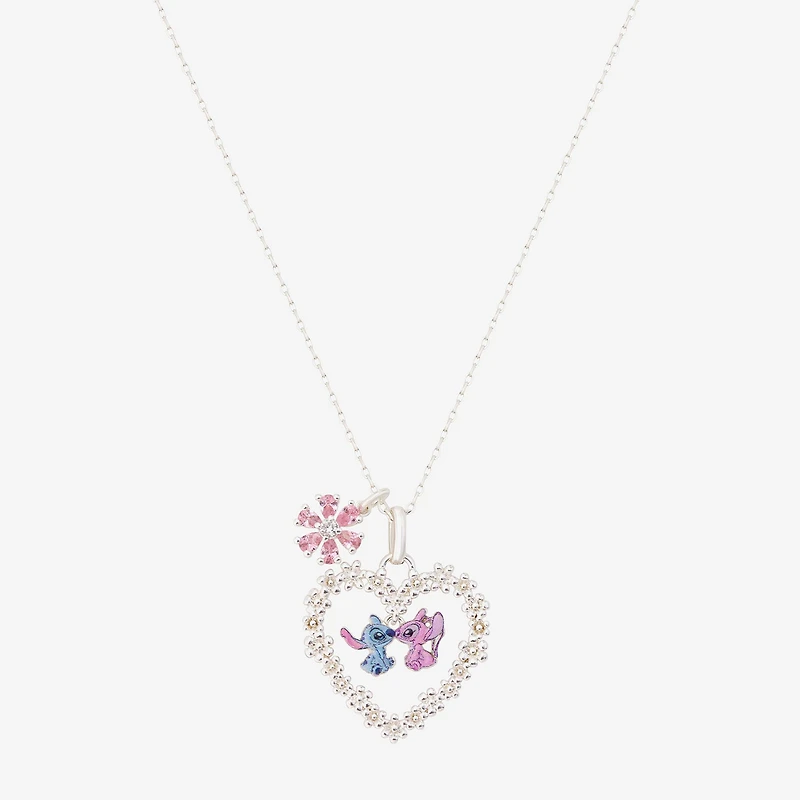 Disney Classics Womens Cubic Zirconia Pure Silver Over Brass Heart 16 Inch Pendant Necklace