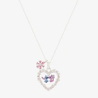 Disney Classics Womens Cubic Zirconia Pure Silver Over Brass Heart 16 Inch Pendant Necklace