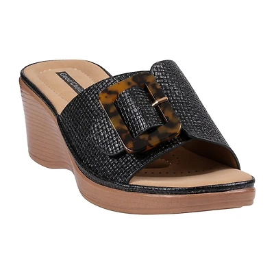 GC Shoes Womens Teri Woven Buckle Wedge Sandals