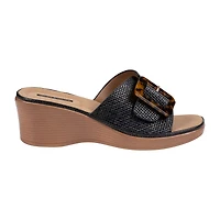 GC Shoes Womens Teri Woven Buckle Wedge Sandals