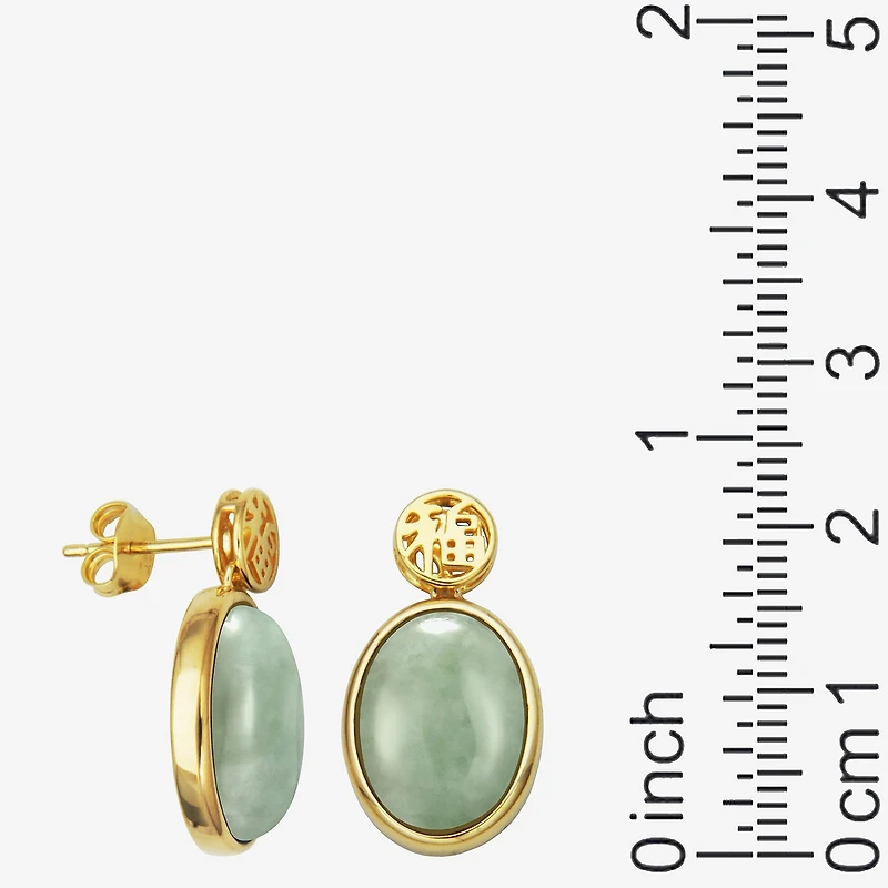 Good Fortune Womens Genuine Green Jade 18K Gold Over Silver Oval Drop Earrings