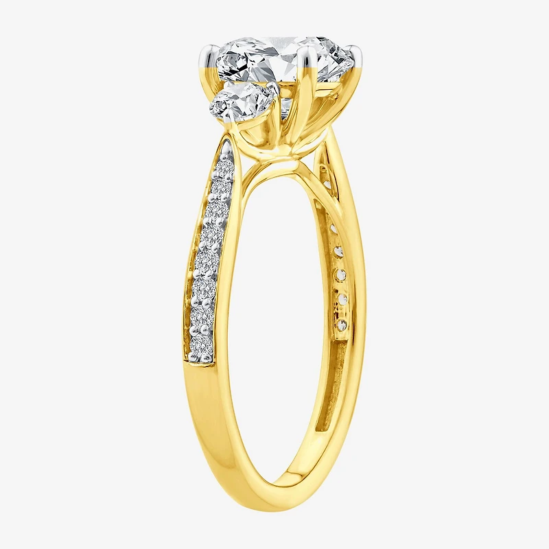 (F / Vs2) Womens 2 1/2 CT. T.W. Lab Grown White Diamond 10K Gold Round Side Stone 3-Stone Engagement Ring