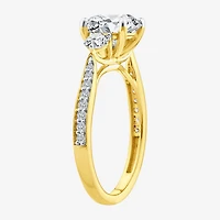 (F / Vs2) Womens 2 1/2 CT. T.W. Lab Grown White Diamond 10K Gold Round Side Stone 3-Stone Engagement Ring