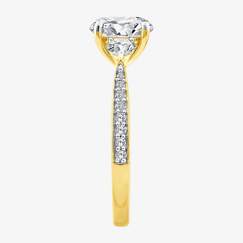 (F / Vs2) Womens 2 1/2 CT. T.W. Lab Grown White Diamond 10K Gold Round Side Stone 3-Stone Engagement Ring