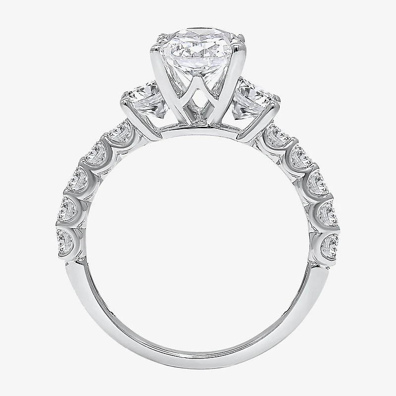 Love Lives Forever (I / I1) Womens 3 1/2 CT. T.W Lab Grown White Diamond 14K Gold Oval Side Stone 3-Stone Engagement Ring