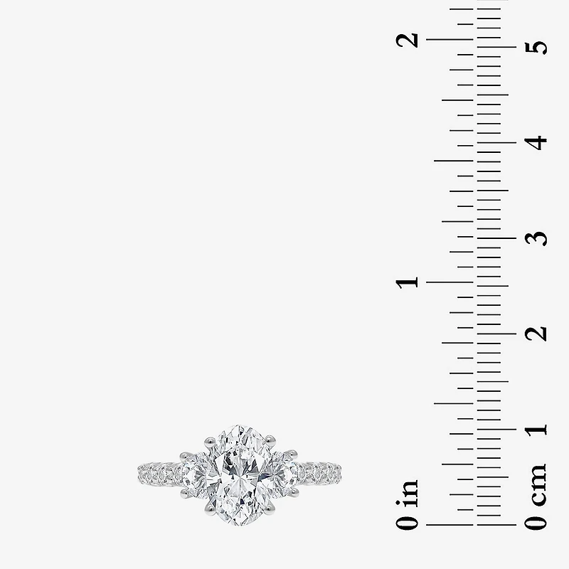 Love Lives Forever (I / I1) Womens 3 1/2 CT. T.W Lab Grown White Diamond 14K Gold Oval Side Stone 3-Stone Engagement Ring