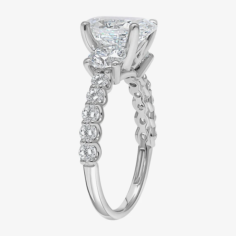 Love Lives Forever (I / I1) Womens 3 1/2 CT. T.W Lab Grown White Diamond 14K Gold Oval Side Stone 3-Stone Engagement Ring