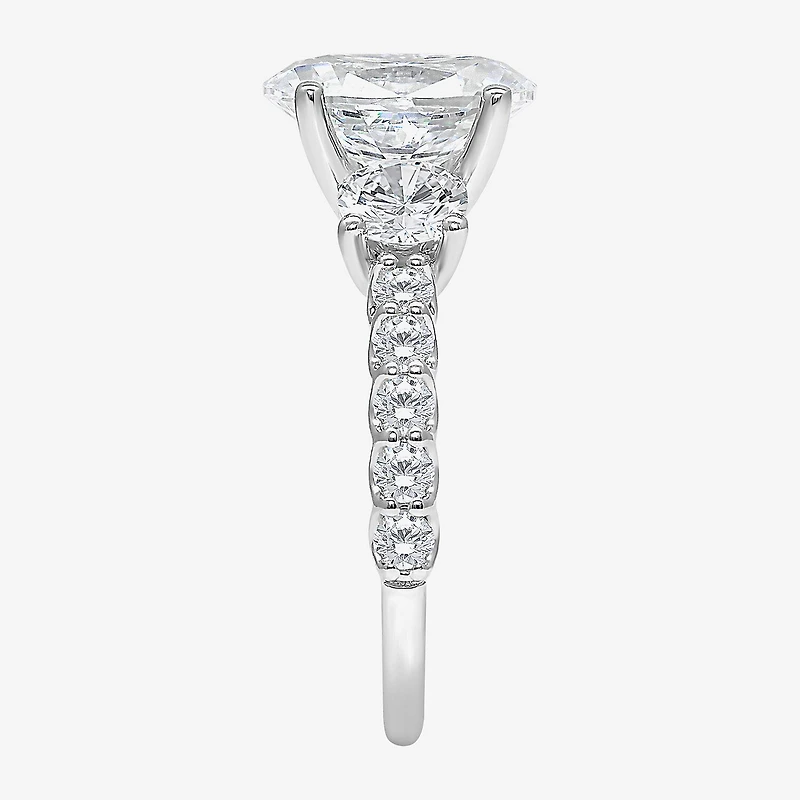 Love Lives Forever (I / I1) Womens 3 1/2 CT. T.W Lab Grown White Diamond 14K Gold Oval Side Stone 3-Stone Engagement Ring