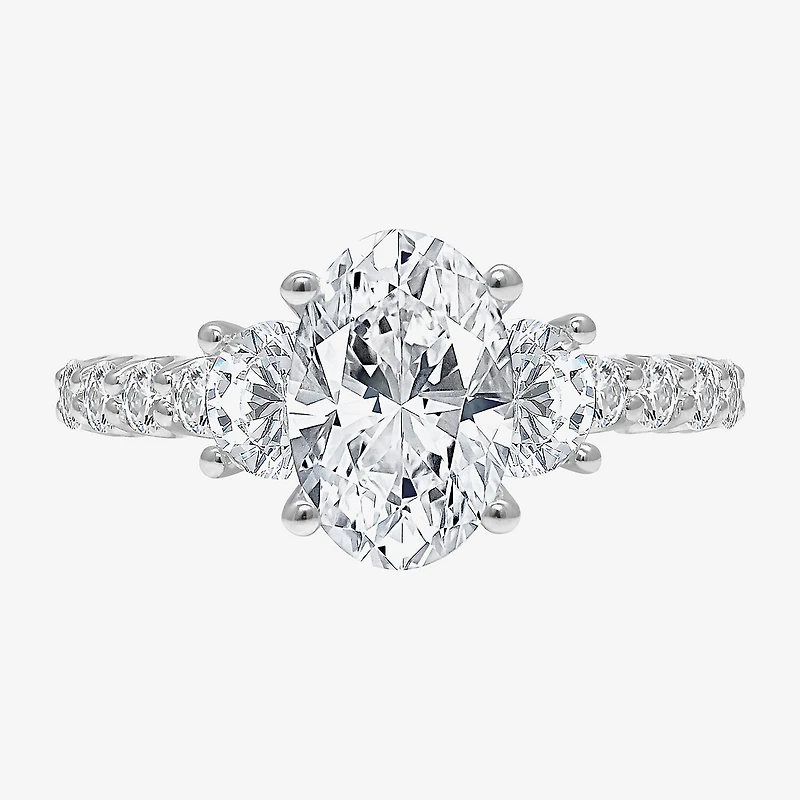 Love Lives Forever (I / I1) Womens 3 1/2 CT. T.W Lab Grown White Diamond 14K Gold Oval Side Stone 3-Stone Engagement Ring