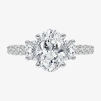 Love Lives Forever (I / I1) Womens 3 1/2 CT. T.W Lab Grown White Diamond 14K Gold Oval Side Stone 3-Stone Engagement Ring
